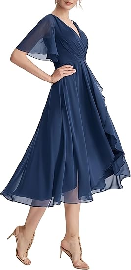 Women's Layered Ruffled Flowy Midi Party Dress